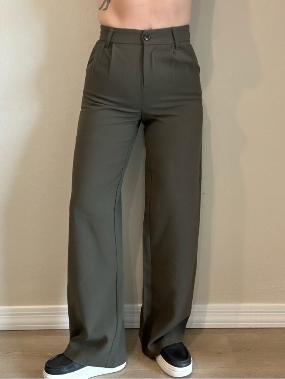 SO Olive Green Tailored Trousers with Pleat
